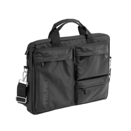 Borsa porta laptop Milan Shadow per laptop fino a 17" - Scomparto principale imbottito - 3 tasche esterne - Maniglie e tracolla - Chiusura con cerniera - Nera