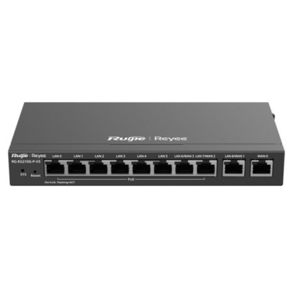 Router gestito Ruijie RG-EG210G-P-V3 - 10 porte - 8x PoE 110W - Supporta fino a 4 collegamenti WAN - 600Mbps - Capacit&agrave; fino a 200 utenti - Gestione cloud - Grigio scuro
