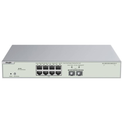 Switch gestito Layer 2 Ruijie RG-NBS3300-8MG2XS-P - 8 porte Ethernet fino a 2,5 Gbps - 2 porte SFP+ fino a 10 Gbps - PoE/PoE+ fino a 240 W - Alimentatore fisso - Colore acciaio