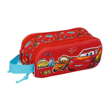 Astuccio Safta Cars 3D - 2 scomparti con cerniera - Maniglia laterale - Capacit&agrave; 1 litro - 21x8x6 cm - Rosso