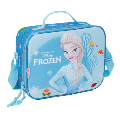 Borsa termica isolante per alimenti surgelati Safta - Parte frontale 3D - Chiusura a cerniera - Tracolla regolabile - Maniglia per il trasporto - 25x19,5x9 cm - Azzurro