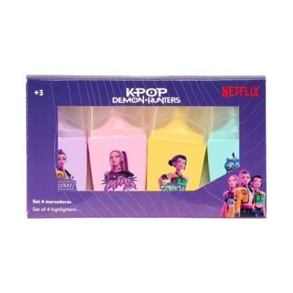 Safta K-Pop Demon Hunters - Confezione da 4 pennarelli fluorescenti - Punta a scalpello - Colori assortiti