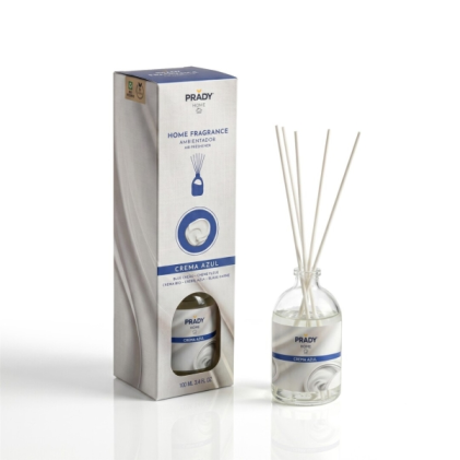 Crema profumata per ambienti Prady Mikado, colore blu - Flacone in vetro da 100 ml e bastoncini diffusori