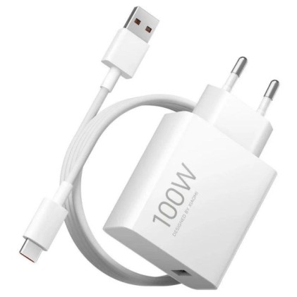 Caricabatterie da parete Xiaomi GAN da 100 W per smartphone USB-A 100 W + cavo - Identificazione intelligente del dispositivo - Bianco