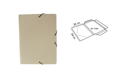 Cartella Mariola ECO con alette, realizzata al 100% in cartone riciclato - Formato A4 - Dimensioni: 34x26 cm - Chiusura elastica - Grigio