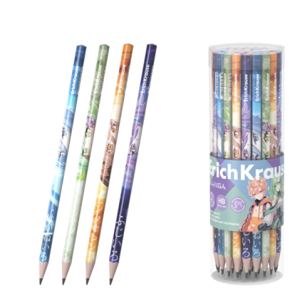 Matita in grafite ErichKrause Manga - Mina HB - Corpo triangolare - Impugnatura ergonomica - Colori assortiti