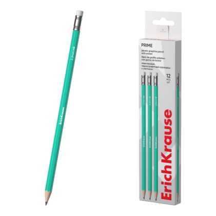 Matita in grafite ErichKrause Prime con gomma - Mina HB da 2,2 mm - Corpo esagonale - Plastica - Impugnatura ergonomica - Turchese