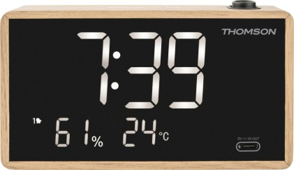 Radiosveglia Thomson con proiezione - Radio FM - Visualizzazione della temperatura interna - Angolo di proiezione regolabile - Colore legno