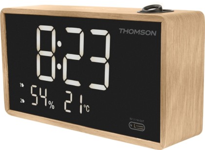 Radiosveglia Thomson con proiezione - Radio FM - Visualizzazione della temperatura interna - Angolo di proiezione regolabile - Colore legno