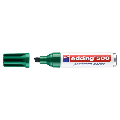 Pennarello indelebile Edding 500 - Punta a scalpello - Linea tra 2 e 7 mm. - Ricaricabile - Asciugatura Istantanea - Colore Verde
