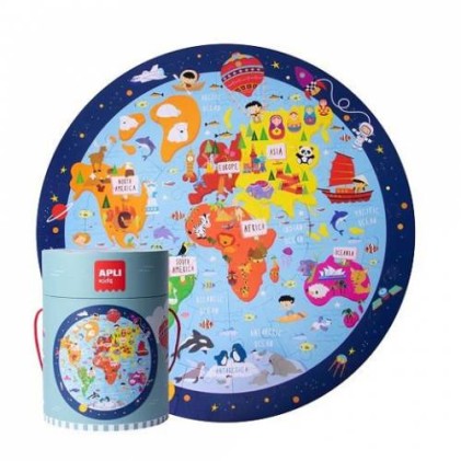 Puzzle Circolare Mappa del Mondo Apli - Dimensioni Ш50 cm - 48 Pezzi - Spessore 2 mm