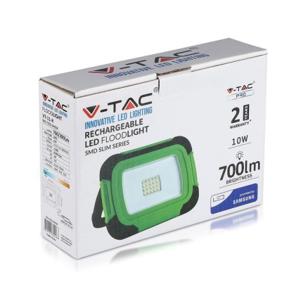 V-TAC PRO Faro LED Chip Samsung 10W Ricaricabile con Sos Flash Colore Nero e Verde 6400K IP44