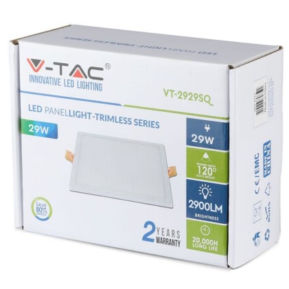 V-TAC Mini Pannello LED 29W Montaggio ad Incasso Quadrato 6400K