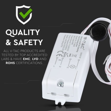 V-TAC Sensore di Movimento a Infrarossi 30° Attivazione tramite Apertura/Chiusura Porta (5-6cm) Colore Bianco (Max 200W) IP20