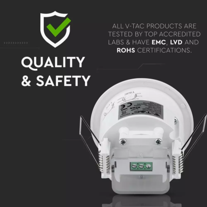 V-TAC Sensore di Movimento a Infrarossi 360° Montaggio a Incasso Colore Bianco (Max 300W) IP20