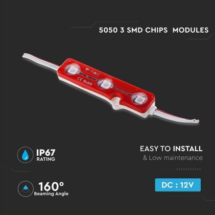 V-TAC Modulo LED SMD5050 0,72W 12V 3 LED Rosso IP65