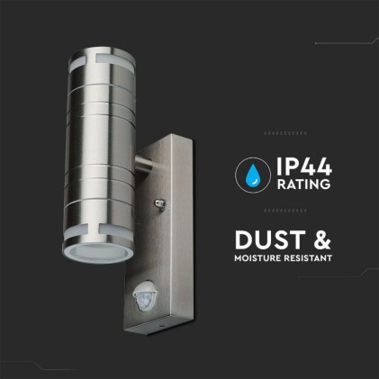 V-TAC Lampada LED Doppio da Muro con sensore e Portalampada 2*GU10 e GU5.3 (MR16) Corpo in acciaio Doppio Fascio Luminoso IP44
