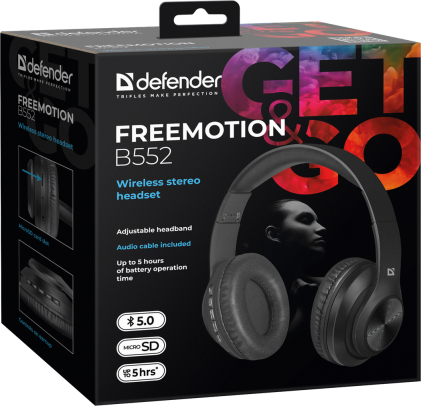 Cuffie stereo wireless Defender FreeMotion B552 nero, Bluetooth