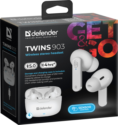 Auricolare stereo wireless Defender Twins 903 bianco, TWS, BT