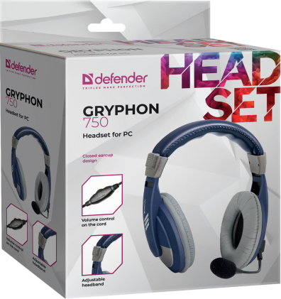 Cuffie per PC Defender Gryphon 750 blu, cavo 2 m