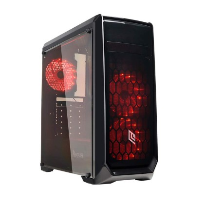 Case Mid-Tower No Psu Noob X2 Blk 1Usb3 2Usb2 Plexiglass Red Fan