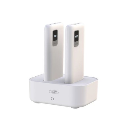XO PR151 Base di Ricarica + 2 Powerbank 10000mah - USB, Tipo C - Schermo LCD - Ricarica Rapida - Colore Bianco
