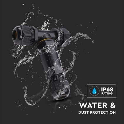 V-TAC Scatola di Derivazione con 3 Terminali 8-12 mm Colore Nero IP68