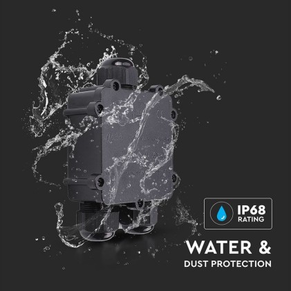 V-TAC Scatola di Derivazione con 3 Terminali 8-12mm Colore Nero IP68