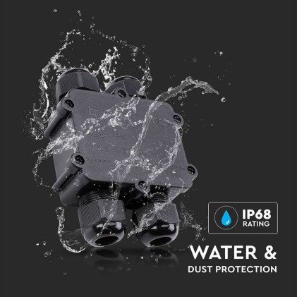 V-TAC Scatola di Derivazione con 4 Terminali 8-12mm Colore Nero IP68