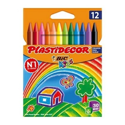 Bic Kids Plastidecor Confezione da 12 matite a cera - Extra resistente - Facile da temperare - Non macchia