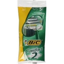Bic Confort 2 Confezione da 5 Rasoi Monouso a 2 Lame - Striscia Lubrificata con Aloe Vera