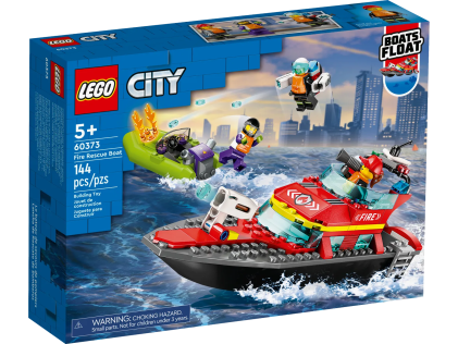LEGO 60373 Barca di soccorso antincendio, 144 pezzi, Vigili del Fuoco, Nave Giocattolo Galleggiante con Gommone di Salvataggio e Minifigure
