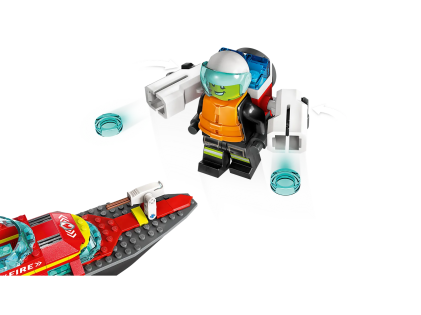 LEGO 60373 Barca di soccorso antincendio, 144 pezzi, Vigili del Fuoco, Nave Giocattolo Galleggiante con Gommone di Salvataggio e Minifigure