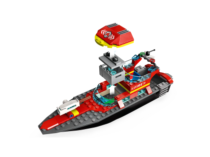 LEGO 60373 Barca di soccorso antincendio, 144 pezzi, Vigili del Fuoco, Nave Giocattolo Galleggiante con Gommone di Salvataggio e Minifigure