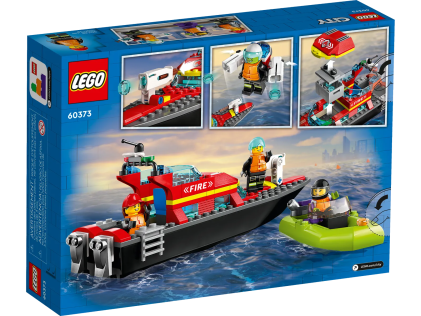 LEGO 60373 Barca di soccorso antincendio, 144 pezzi, Vigili del Fuoco, Nave Giocattolo Galleggiante con Gommone di Salvataggio e Minifigure