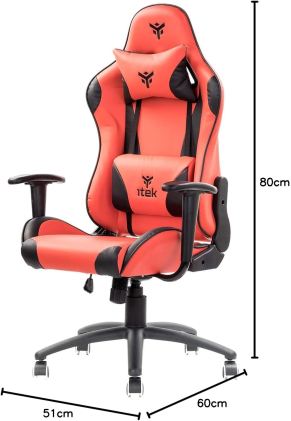itek Sedia Gaming PLAYCOM PM20, PVC, Gaming Chair, Doppio Cuscino, Schienale Reclinabile, Rosso Nero