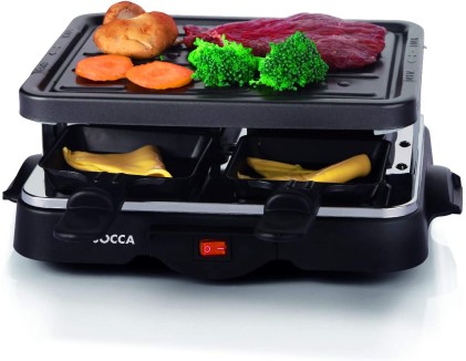 Jocca Raclette 500W - Griglia con Piastra Antiaderente - Include 4 piastre singole e 4 spatole di legno