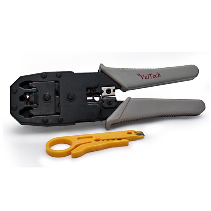 Kit pinza a crimpare crimpatrice e cavo di rete 100 metri e plug e gommini RJ45 e fascette