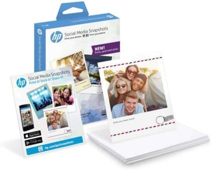 HP Social Media Snapshots W2G60A Carta Fotografica Adesiva Originale HP, Semi Lucida, Formato 10 x 13 cm, Confezione da 25 Fogli, Bianco