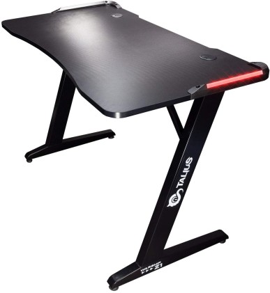 Tavolo da gioco Talius Warship Z1 con illuminazione a LED RGB - Gestione dei cavi - Gambe in acciaio - Fino a 80 kg - Piano da tavolo 110x60 cm - Colore nero