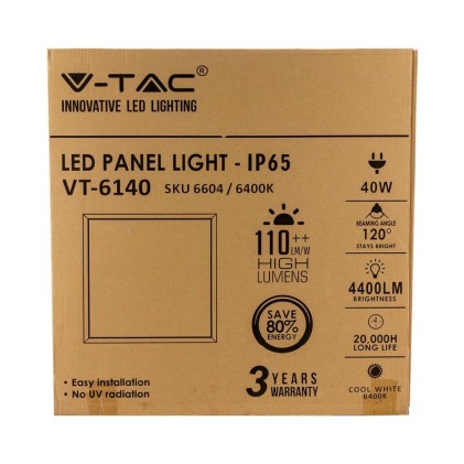 V-TAC Pannello LED 40W 110LM/W 600*600mm 6400K IP65