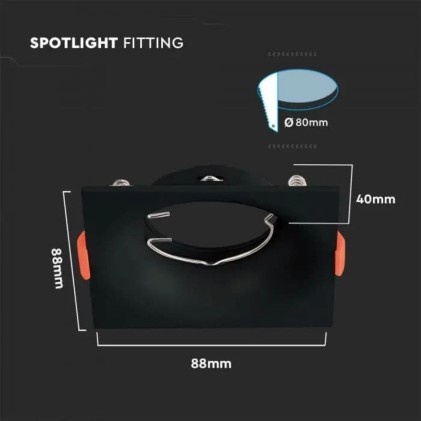 V-TAC Portafaretto LED da Incasso Quadrato GU10 Colore Nero