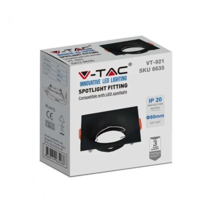 V-TAC Portafaretto LED da Incasso Quadrato GU10 Colore Nero