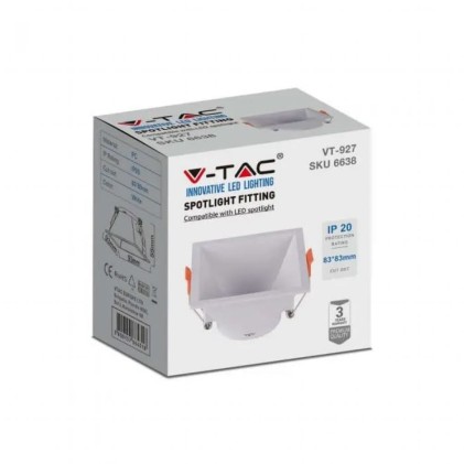 V-TAC Portafaretto LED da Incasso Quadrato GU10 con Sezione Quadrata Colore Bianco