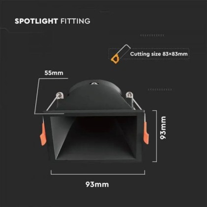 V-TAC Portafaretto LED da Incasso Quadrato GU10 con Sezione Quadrata Colore Nero