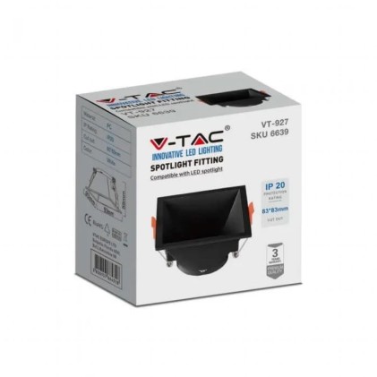 V-TAC Portafaretto LED da Incasso Quadrato GU10 con Sezione Quadrata Colore Nero
