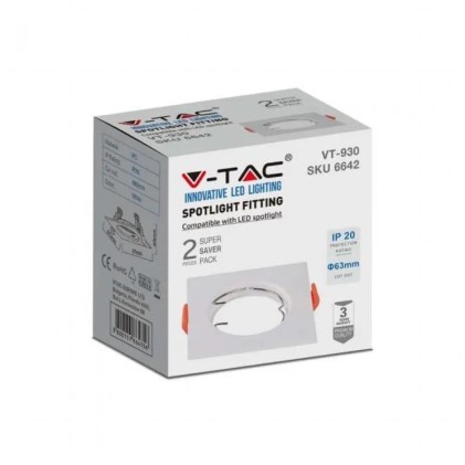 V-TAC Portafaretto LED da Incasso Quadrato GU10 Colore Bianco (Box 2 Pezzi)