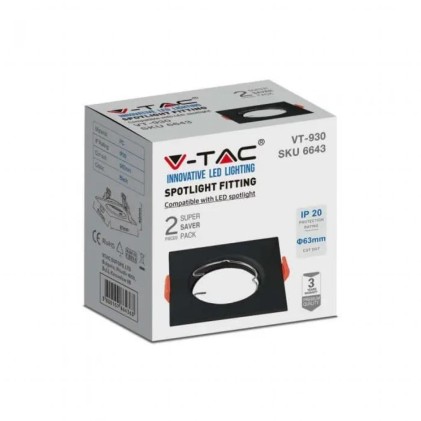 V-TAC Portafaretto LED da Incasso Quadrato GU10 Colore Nero (Box 2 Pezzi)