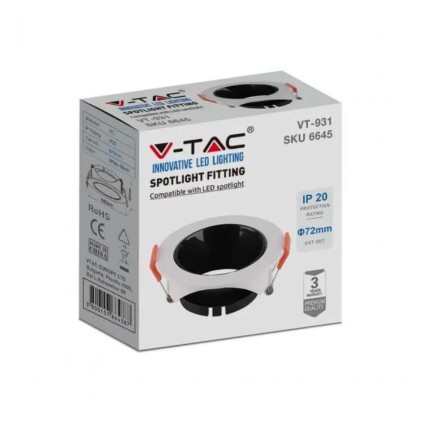 V-TAC Portafaretto LED da Incasso Rotondo GU10 Corpo Bianco Riflettore Nero
