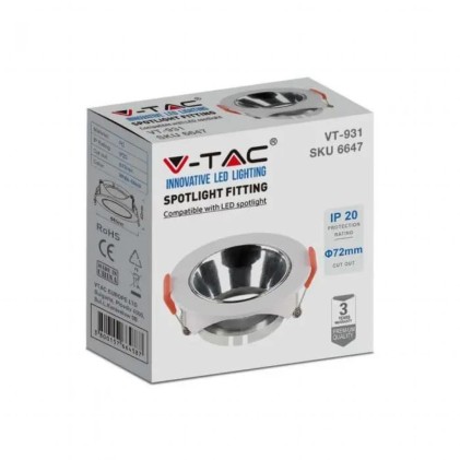 V-TAC Portafaretto LED da Incasso Rotondo GU10 Corpo Bianco Riflettore Cromato